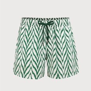 Green and White Patterned Shorts
